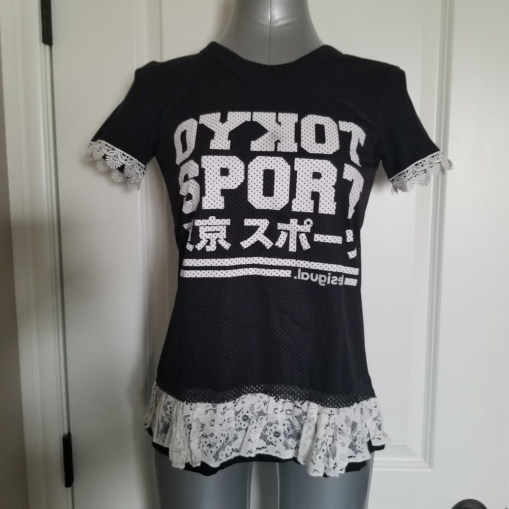 Desigual Girls Tshirt with Lace Trim